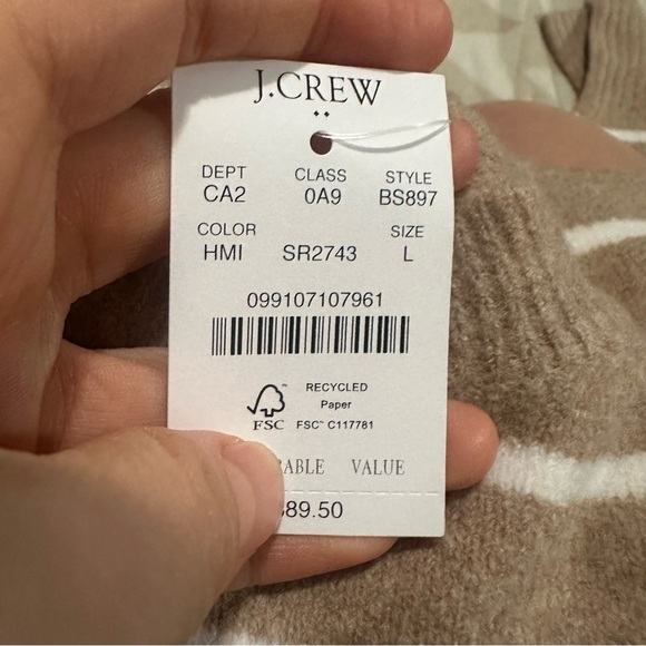 J crew heather mushroom ivory Striped crewneck sweater in extra-soft yarn - Picture 5 of 5